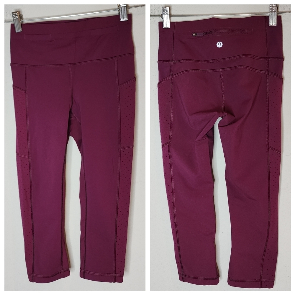 Lululemon‎ Mind Over Miles Crop (17" ). Marvel Burgundy. Perforated. Size 4.